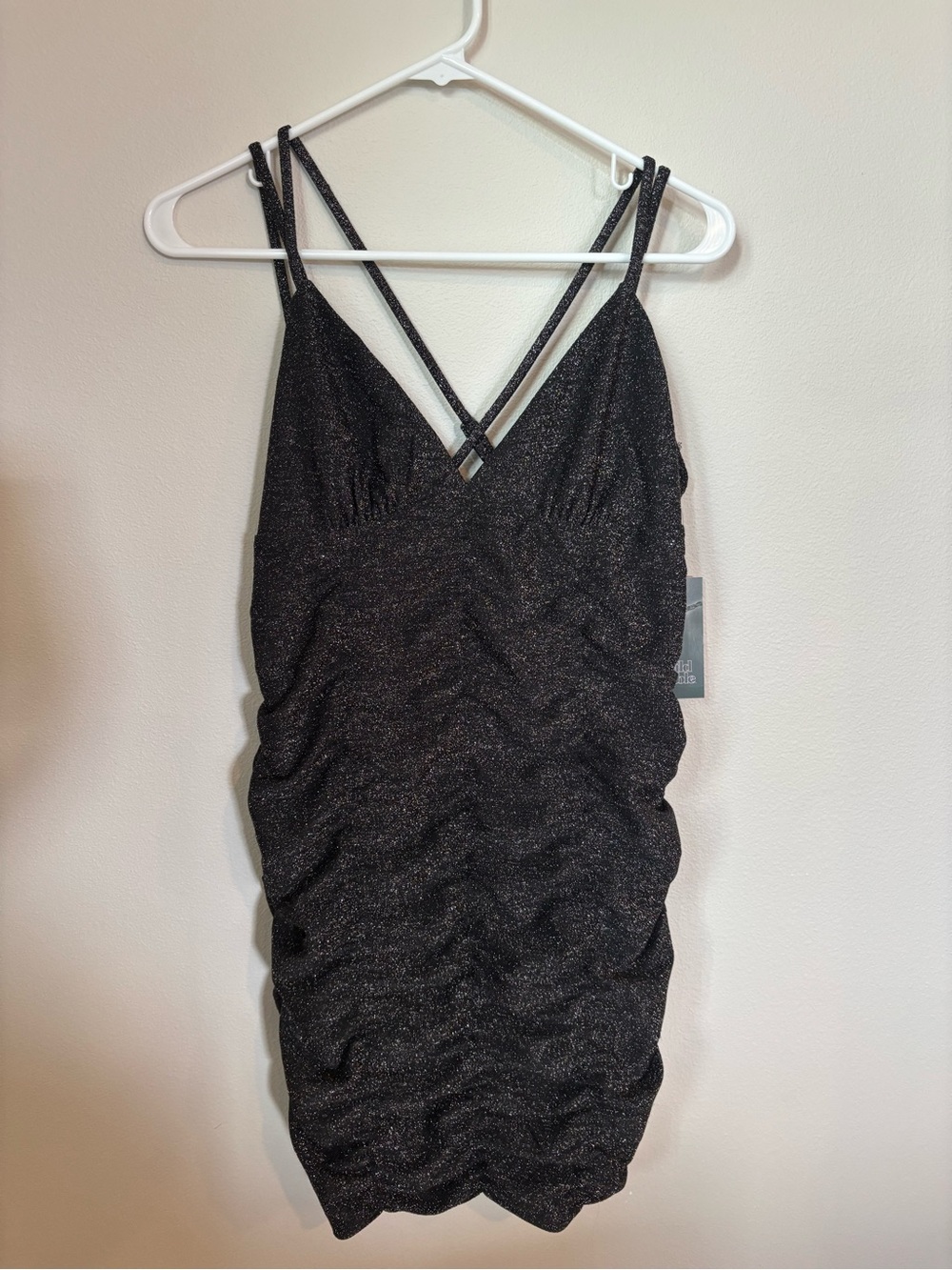wild fable Black Sparkle Ruched V-Neck Mini Dress